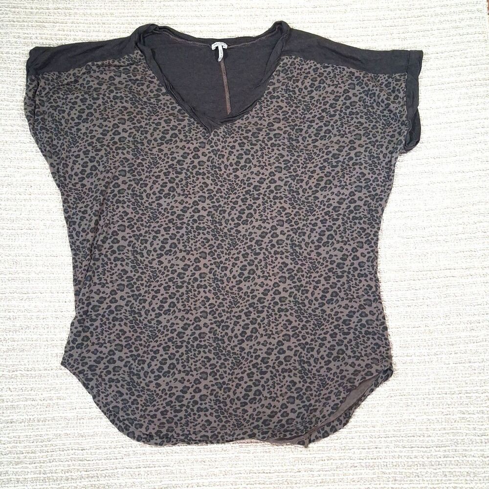 splendid leopard print top large brown black short sleeve v-neck blouse